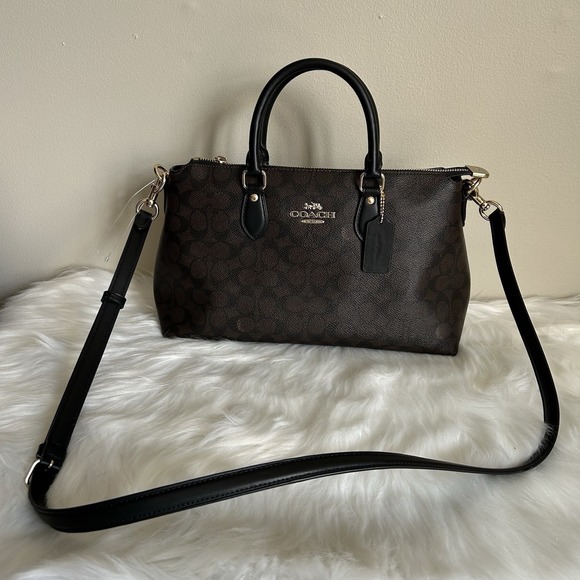 Coach Georgia Satchel Signature Canvas Walnut Black Handbag CH422 - Picture 2 of 8